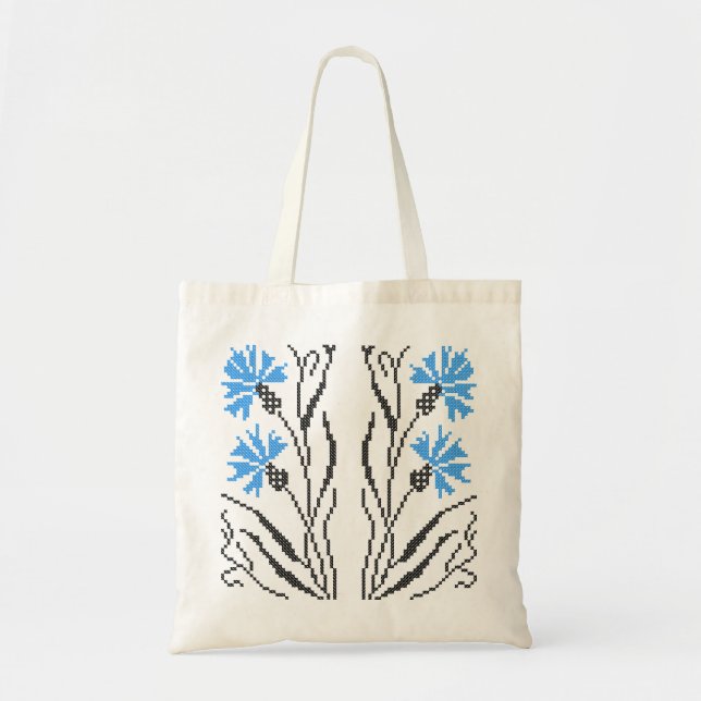Bolso De Tela Diseño de costillas de flor azul (Frente)