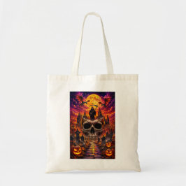Bolso De Tela Diseño de cráneo de Halloween oscuro y castillo em