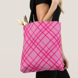 Bolso De Tela Diseño de cuadros de línea de cuadrícula rosa sobr