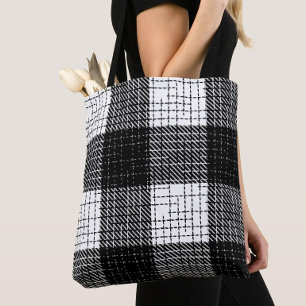 Bolso De Tela Diseño de cuadros escoceses a cuadros negros y bla
