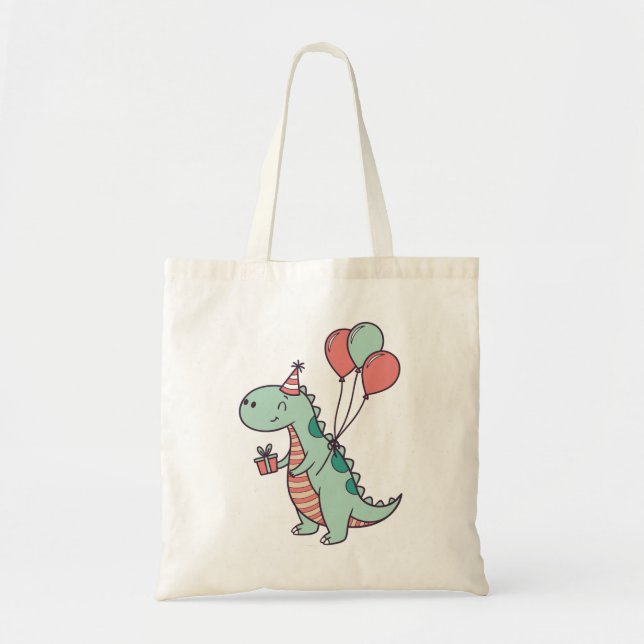 Bolso De Tela Diseño de cumpleaños de Dinosaurio Personalizado C (Frente)