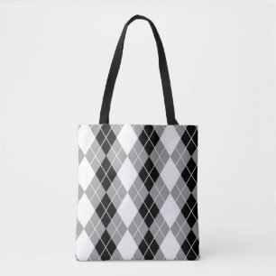 Bolso De Tela Diseño de diamante argyle gris negro blanco