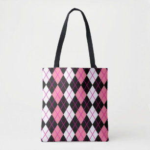 Bolso De Tela Diseño de diamante Argyle rosa negro blanco