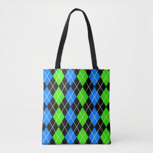 Bolso De Tela Diseño de diamante argyle verde azul negro