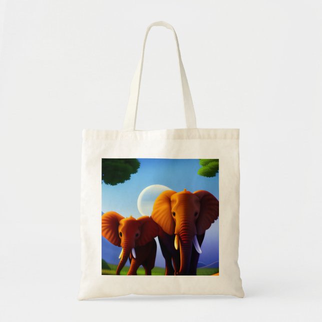 Bolso De Tela Diseño de elefantes en la bolsa. (Frente)