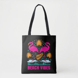 Bolso De Tela Diseño de Flamencos Rosas Beach Vibes