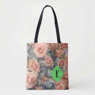 Bolso De Tela Diseño de flor floral azul y Rosa polvoriento