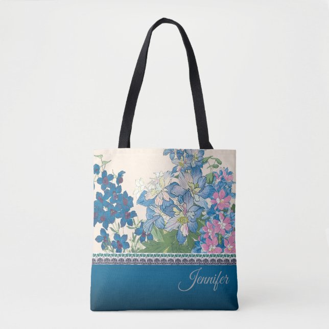 Bolso De Tela Diseño de flores azules (Anverso)