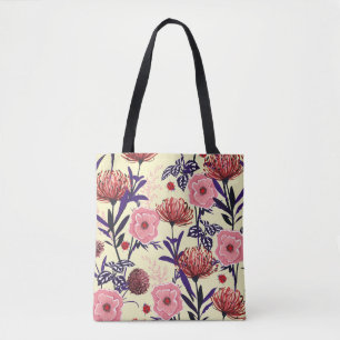 Bolso De Tela Diseño de flores esbozadas en colores brillantes s