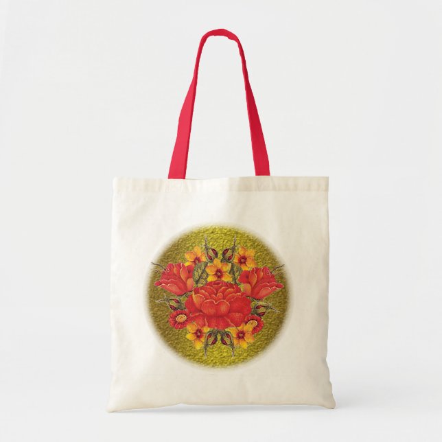 Bolso De Tela Diseño de flores estilo pintura oriental (Frente)