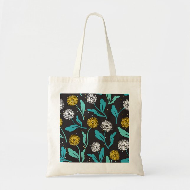 Bolso De Tela Diseño de flores y hojas de Dandelion (Frente)