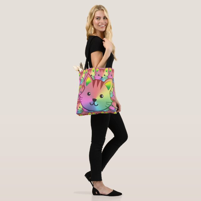 Bolso De Tela Diseño de gato arcoiris personalizado | Tote de ga