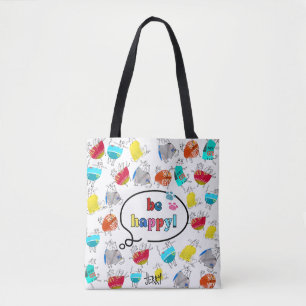 Bolso De Tela Diseño de gato colorido "Be Happy"