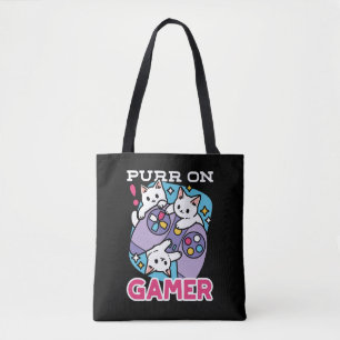 Bolso De Tela Diseño De Gato Gamer - Purr En El Arte De Joystick