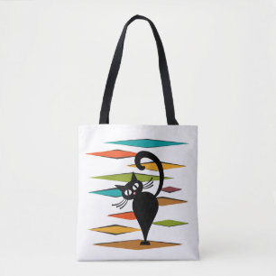 Bolso De Tela Diseño de gato negro de Mid Century