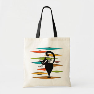 Bolso De Tela Diseño de gato negro de Mid Century