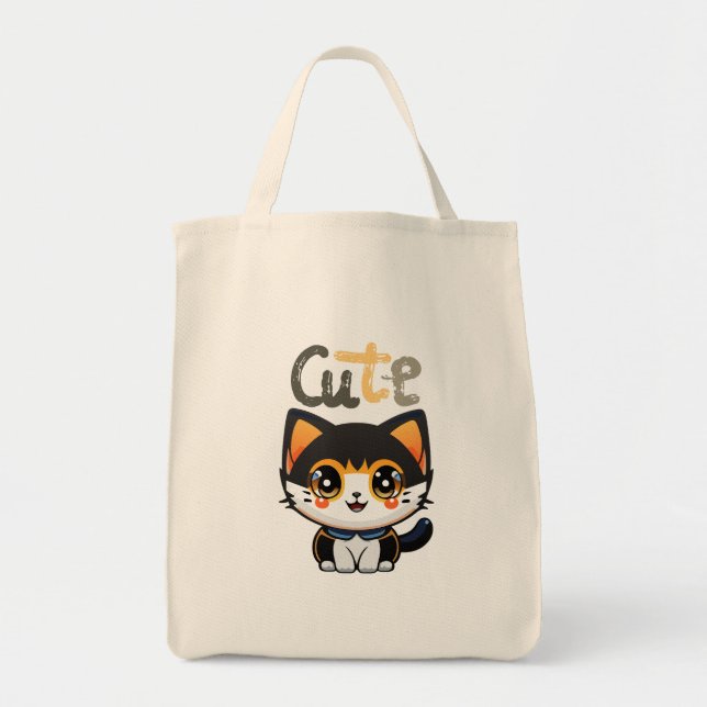 Bolso De Tela Diseño de gato negro lindo| amantes de los gatos | (Frente)