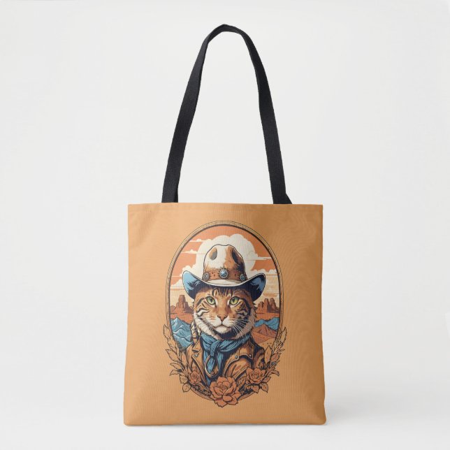 Bolso De Tela Diseño de Gato Vaquero Antiguo (Anverso)