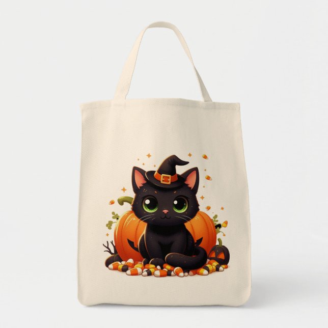 Bolso De Tela Diseño de gatos de Halloween (Frente)