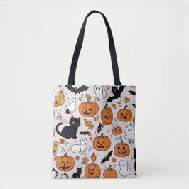 Bolso De Tela Diseño de gatos negros y espíritus de Halloween