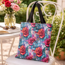 Bolso De Tela Diseño de graffitis Rosas Red & Blue Urban Art