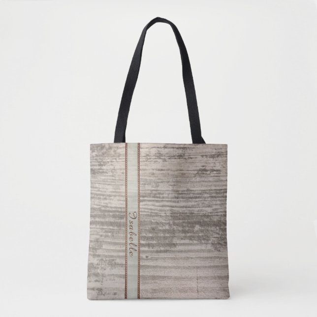 Bolso De Tela Diseño de grano de madera zen nombre personalizado (Anverso)