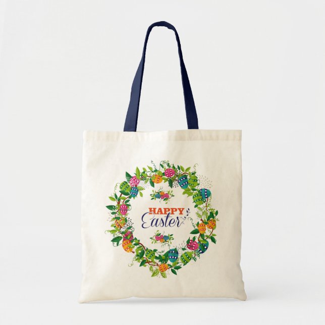 Bolso De Tela Diseño de guirnaldas y flores en Pascua (Frente)