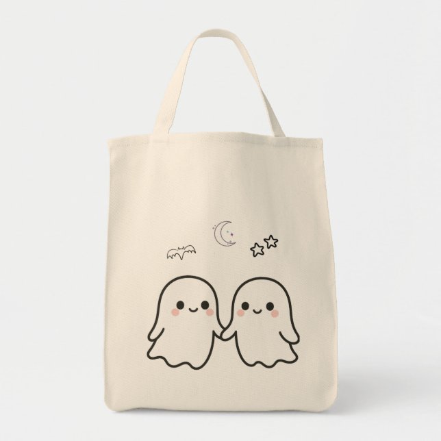Bolso De Tela Diseño de Halloween de Pareja Fantasma Cuta (Frente)