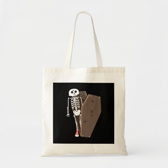 Bolso De Tela Diseño de Halloween para esqueletos y ataúdes (Frente)