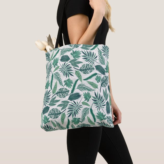 Bolso De Tela Diseño de hojas tropicales Verde azuladas verdes m (Detalle)