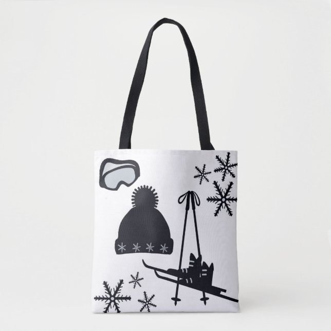 Bolso De Tela Diseño de invierno en blanco y negro. (Anverso)