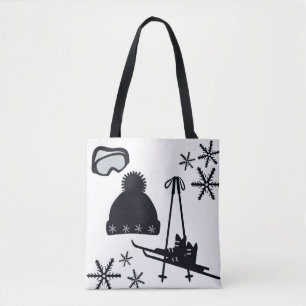 Bolso De Tela Diseño de invierno en blanco y negro.