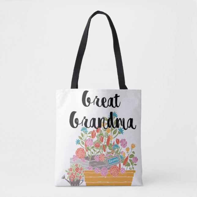 Bolso De Tela Diseño de Jardín de Flores Monograma Gran Abuela (Anverso)
