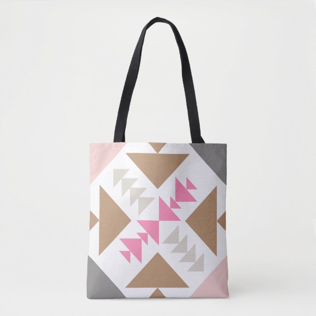 Bolso De Tela Diseño de la pila geométrica moderna en rosa y cob (Anverso)