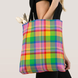 Bolso De Tela Diseño de la placa de tartán amarillo verde rosa