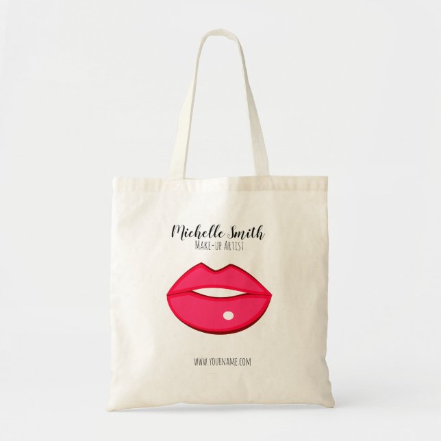 Bolso De Tela Diseño de labios rosados calientes Artista de maqu (Frente)