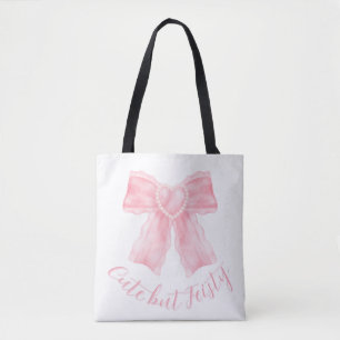 Bolso De Tela Diseño de lazo lindo pero fiero   Arte de cita fem