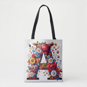 Bolso De Tela Diseño de letra A floral elegante