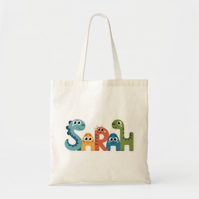 Bolso De Tela Diseño de Letras Dino Cute Nombre de Dinosaurio Sa (Frente)