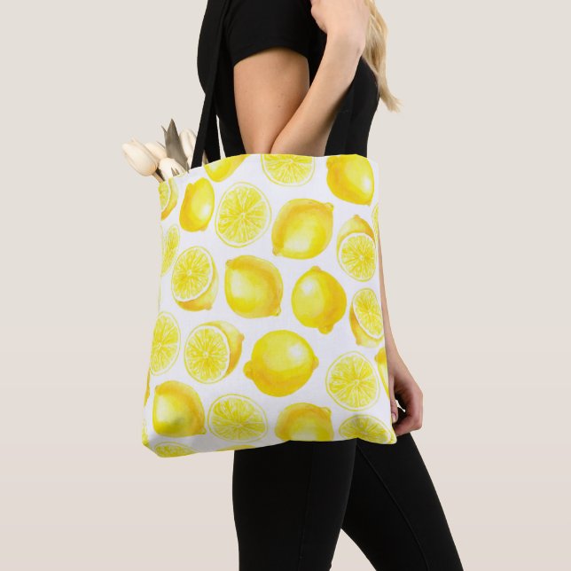 Bolso De Tela Diseño de limones acuarelas (Detalle)