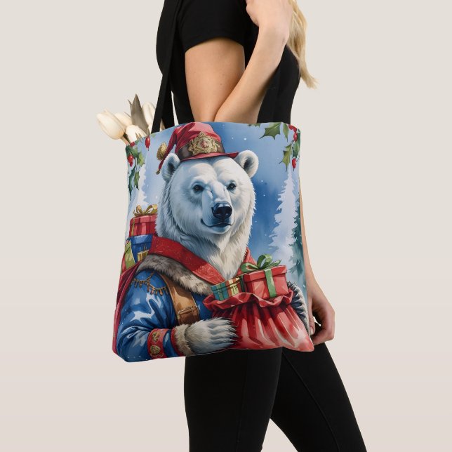 Bolso De Tela Diseño de los Navidades Polar Bear Santa (Detalle)