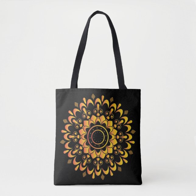 Bolso De Tela Diseño de Mandala Único Dorado-95747 (Anverso)