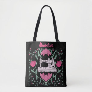 Bolso De Tela Diseño de maquina de coser vintage y patrón floral