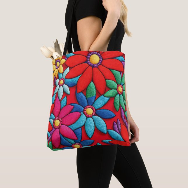 Bolso De Tela Diseño de margarita bordado (Detalle)