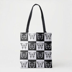 Bolso De Tela Diseño de mariposa negra de cuello blanco