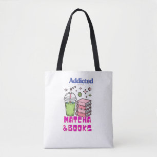Bolso De Tela diseño de matcha y libros