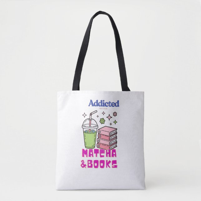 Bolso De Tela diseño de matcha y libros (Anverso)