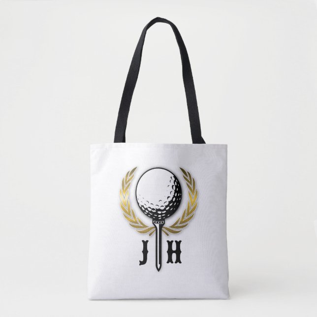 Bolso De Tela Diseño de monograma de golf de personalizado Gold (Anverso)