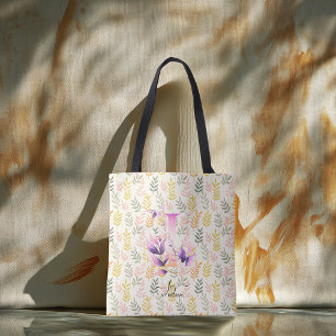 Bolso De Tela Diseño de monograma floral artístico de Ivy - I