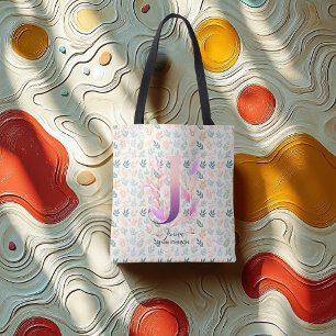 Bolso De Tela Diseño de Monograma Floral Elegante de Jenna - J